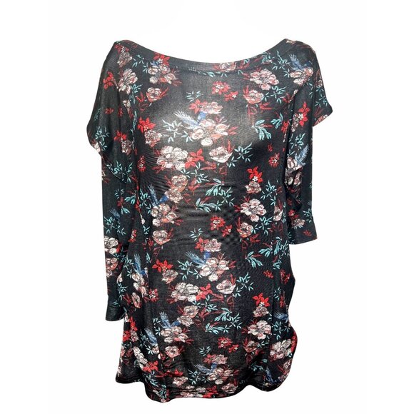 Free People Womens Dock Street Black & Red Boho Floral Ruffle Top Size Large - Picture 2 of 13